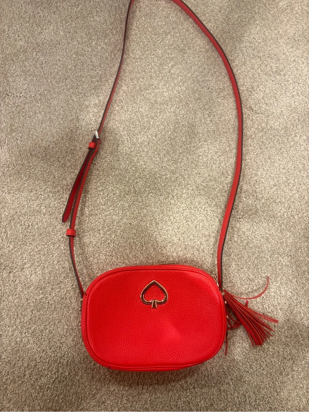 kate spade Red Pebbled Leather Crossbody with Tassel